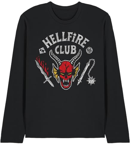 Stranger Things Hellfire Club Invert T-Shirt Unisexe à Manches Longues, Noir, L