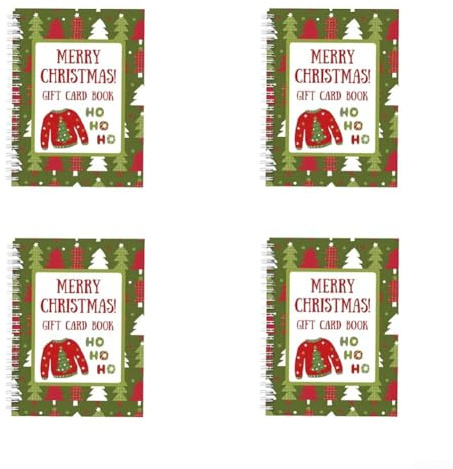 Lot de 4 livres de cartes de Noël personnalisés, reliure à spirale avec couverture rigide pour souvenirs de vacances, souvenir saisonnier multicolore pour la famille et les amis (12,7 x 17,8 cm)