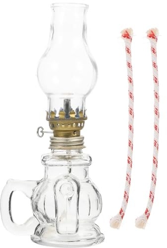 Angoily Öllampe Antike Petroleumlampe Vintage aus Glas mit Winddichtem Glasschirm und Metallflammenregler für Notbeleuchtung im Innenbereich und Regaldekoration