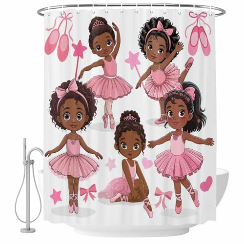 LooPoP Shower Curtain Pink Bow Ballet Cute Girl Bathroom Curtains with Hooks, Waterproof Fabric Ballerina Dancer Skirt Bath Shower Curtains Set for Bathroom Bathtubs Decor 72x78 Inch