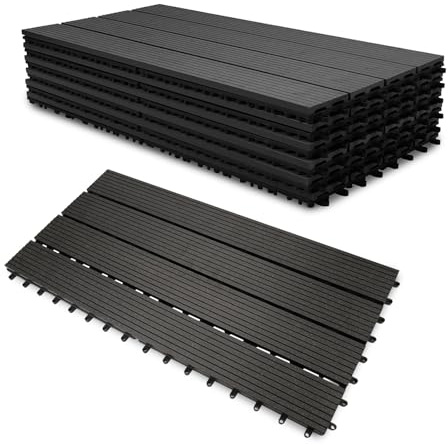 Vkechh WPC terrassplattor, klickplattor terrass och balkongplattor i 30 x 60 cm grå. Terrassbrädor med dränering, 18 stycken (3 m²) som stabilt trädgårdsgolv.