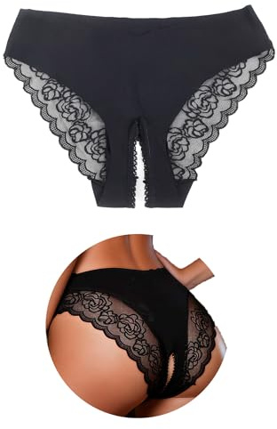 ohyeahlady Perizoma Aperto Donna Sexyhot Taglie Forti Tanga Sexydonna Hot con Buco Mutandine Senza Cuciture Intimo Seducente Hot Slip Brasiliana Underwear XXL,Nero