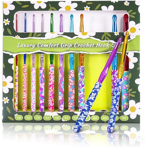Cystsoo 12 Pcs Ergonomic Floral Crochet Hooks Set, 2.0-8.0mm Soft Grip Needles