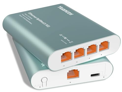 2,5G Ethernet Splitter 1 auf 4 mit PoE-Eingang, 2,5G High-Speed RJ45 Netzwerk-Splitter im Aluminiumgehäuse, VLAN-Port-Isolierung, PoE/USB-C Betrieben, inkl. USB-C-Kabel, 2,5G LAN-Splitter für Router