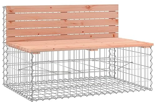 PTUGUOF Banc gabion en bois 103 x 70 x 65 cm, banc en douglas massif avec base en acier galvanisé, jardin compact pour patio et terrasse