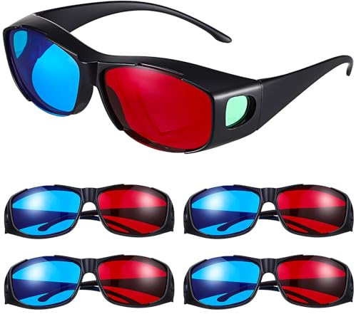Alasum Occhiali 3d Anaglifici Rossi e Blu in Plastico, Leggeri e Comodi, 5 Pezzi per Cinema e Gaming
