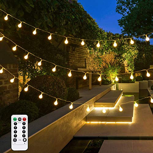 LE 50er LED Kugel Lichterkette 5M Warmweiss Dimmbar, Batteriebetrieben mit Fernbedienung, 8 Lichtmodi, Zeitschaltuhr und Merkfunktion, ideale für Innen, Hochzeit, Party Deko usw.mmer, Party Deko usw.
