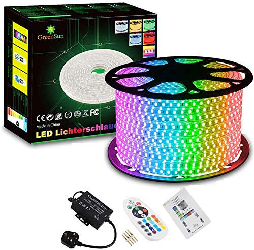 GreenSun LED Lighting 20m(65.6ft) LED Strip Lights, Waterproof, RGB Color Changing, with 24Keys RF Remote Controller, for Home Christmas Party Indoor Outdoor Decoration