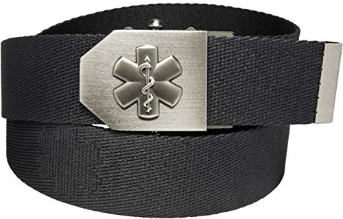 Rettungsdienst-Gürtel Emblem Flaschenöffner in Gürtel-Schnalle | Star of Life-Edition schwarz | universal verstellbar 150cm | Männer Herren Frauen Damen Kinder | Einsatz Koppel | Not-Arzt