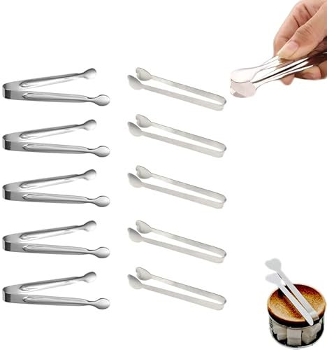 Sprießen 10 Stück Edelstahl Zuckerzange Set, Herz Form Zuckerzange,Eiswürfelzange Süßigkeiten Zange Zucker Clip Servierzange Salatzange Gebäckzange für Hochzeit Party Candy Bar Küche Büfett Grill