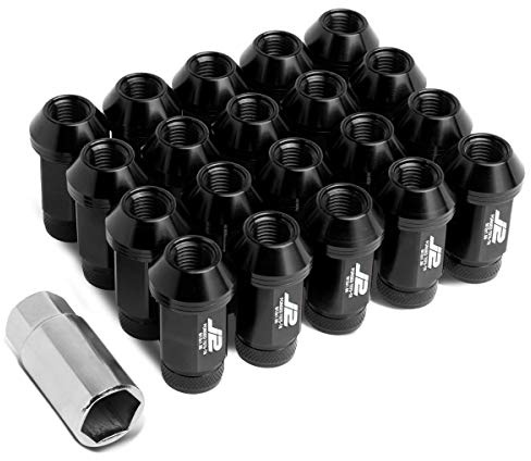 J2 Engineering LN-T7-021-15-BK Black 7075 Aluminum M12 x 1.5 20Pcs L: 50mm Knurled Top Lug Nuts w/Adapter