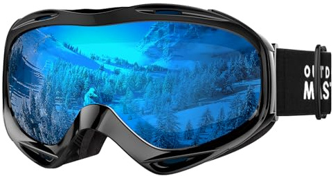 OutdoorMaster OTG, occhiali da sci e snowboard, per uomini, donne e ragazzi, 100% protezione UV (montatura nera + lenti VLT 15,6% blu)