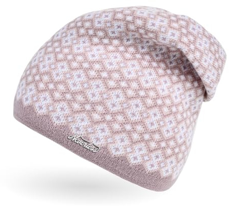 Neverless® Damen Strick-Mütze Beanie gefüttert Fleece Innenfutter Winter-Mütze Rautenmuster Rosa Unisize