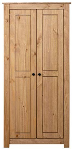 Tidyard Mehrzweckschrank Kleiderschrank Büroschrank Mit 2 Fächern und Einer Kleiderstange,Kleiderstange Aktenschrank 80 x 50 x 171,5 cm für Wohnzimmer,Schlafzimmer,Kiefer-Massivholz