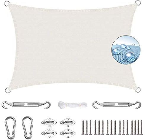 AMZERO Voile d'ombrage Jardin 2.5x5.5m Rectangulaire Voile Dombrage Kit de Montage Inclus pour Extérieur/Terrasse/Jardin, Blanc