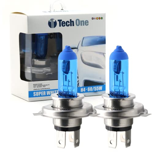 Bombilla H4 para Faros Delanteros con Efecto Similar al xenón 55W 12V, Lámpara Halógena Súper Blanca 8500K, kit de reemplazo para luces H4, blanco cálido (2und).