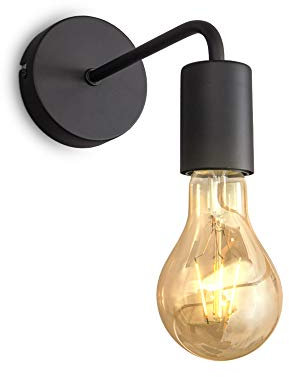 B.K.Licht Lampada da parete retrò, lampadina E27 non inclusa, applique vintage, lampada da lettura per ambienti moderni o dal design industriale, metallo nero, IP20