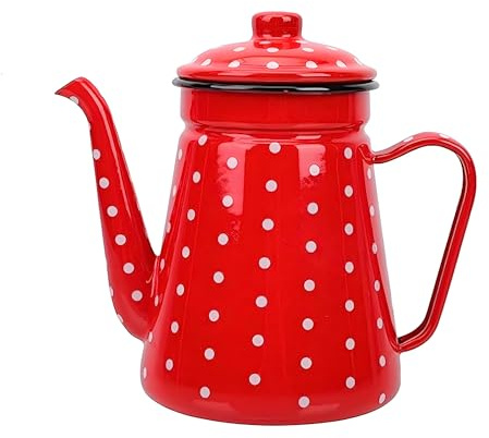 Emaille Kanne Kaffeekanne 1.2L Teekanne Emaille Geschirr Retro Wasserkocher Rot für Induktion und Gasherd