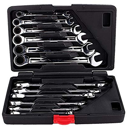 EVTSCAN Último juego de llaves de trinquete, 12 piezas de llave inglesa fija métrica multifunción profesional herramienta pulida fácil de usar trinquete de doble cabeza de 8-19 mm
