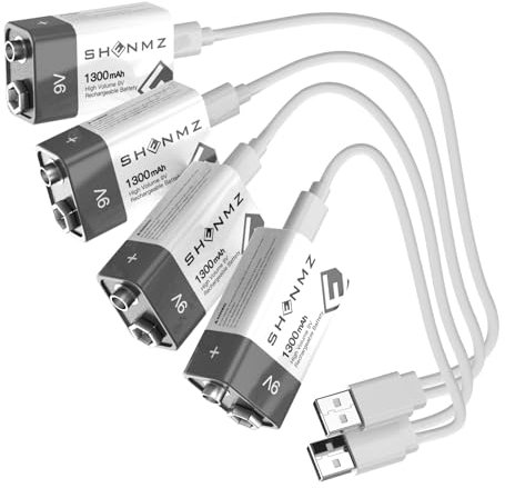 TQTHL Batteria 9V Ricaricabile,4 PCS 1300mAh 9Volt Pile Ricaricabili USB A Lunga Durata Per Tutti Gli Usi Con Cavo Di Ricarica USB 2 in 1 (4 PCS)…