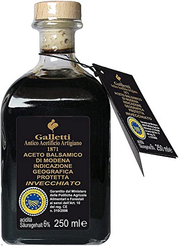 Galletti - Aceto Balsamico di Modena I.G.P. (Balsamico Essig Aus Modena G.G.A.) - 250ml | Hohe Dichte | 3 Jahre in kleinen Fässern Gereift | Stilvollen Flasche (250ml)