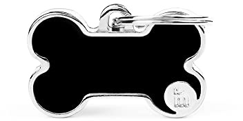 MyFamily mèdaille pour chien personnalisé Made in Italy, petit os noir, médaille pour chien gravée gratuite, métal émaillé à la main, collection Basic Handmade, 29x20 mm
