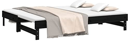 vidaXL Tagesbett Ausziehbar Sofa Gästebett Sofabett Bett Bettsofa Holzbett Schlafsofa Ausziehbett Bettgestell Schwarz 2X(100x200) cm Massivholz Kiefer