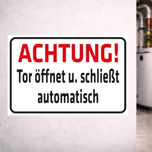 INDIGOS UG - Aluverbundplatte Schilder 3mm - Sicherheit - Achtung! Tor öffnet und schließt automatisch - 300x200 mm - Hotel, Firma, Schutz, KITA, Arzt, Praxis, Wohnung