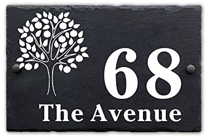 House Number Plaques for Outside Personalised Door Number Plaques for Wall House Number Plate Door Sign Slate House Signs Rectangle Rustic Black Natural Slate Signs 10 Year Guaranteed 20x15cm
