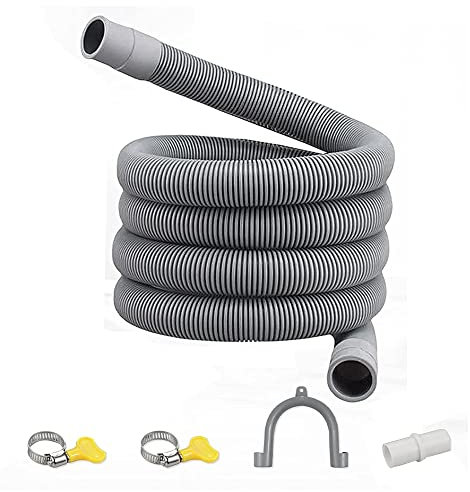 Wlauqueta Verlängerungs-Set für Ablaufschlauch, Universalschlauch für Waschmaschine, 1 m, inkl. Schlauchanschluss und Schlauchschellen, Ablaufschläuche