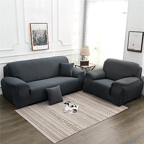 Hearda Funda Sofa 1/2/3/4 Plazas, Asjustable Fundas Sofás Elasticas Antideslizante Cubre Sofá con Reposabrazos Universal para Salón Mascota (2 Plazas,Gris Oscuro)