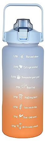 Home Republic Motivational Water Bottle 2L with Time Markings, Leak Proof, BPA-Free, Non-Toxic – Stay Hydrated and Reach Your Goals (Ombre Grey/Orange)