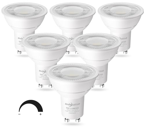 SHINESTAR GU10 LED Bulb 6-Pack, 5.5W (50W Equivalent), 5000K Daylight, Dimmable Recessed Light Bulbs, MR16 Shape, 500LM - Energy Efficient