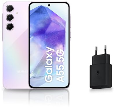 Samsung Galaxy A55 5G, Smartphone Android, 128 Go, Chargeur Secteur Rapide 25W Inclus [Exclusivité Amazon], Smartphone déverrouillé, Lilas, Version FR