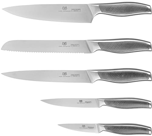 KARL HAUSMANN Set Couteaux de Cuisine - Ensemble 5 Pièces Acier Inoxydable - Couteau Tranchants Professionnels - Couteau Cuisine Professionnel - Set Couteaux de Cuisine Professionnel - Idéal Cuisinier