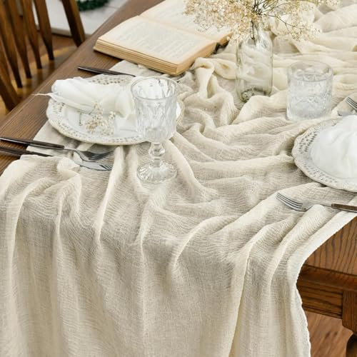 Artoid Mode Boho Gaze Käsetuch Beige Tischläufer 80x400 cm, Küche Tisch Dekoration Drinnen Urlaub Hochzeit Party Geburtstag Dekor