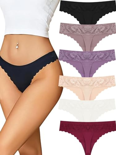 ALL OF ME Dam stringtrosa sexig chic sömlös sömlös tanga sexig spets sömlösa trosor spets underkläder dam bekväma flerfärgade underkläder 6-pack S-XL, A-6er, XL