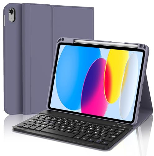 SENGBIRCH Teclado iPad A16 11/10 Generación (2025/2022), Funda Teclado para iPad 10 Gen 10.9/11 Generación 11 Pulgadas, Español Ñ Bluetooth Magnéticamente con Despetar/Dormir Auto Funda, Lavanda