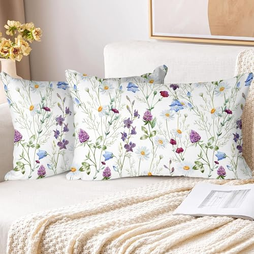 XPHZZL Cushion Covers Set of 2 Pack 30 x 50 cm - Soft Double Sided Garden Floral Decorative Rectangle Cushion Covers for Sofa Bed Garden Outdoor Spring Decor with Invisible Zipper 12 x 20 Inch-Purple