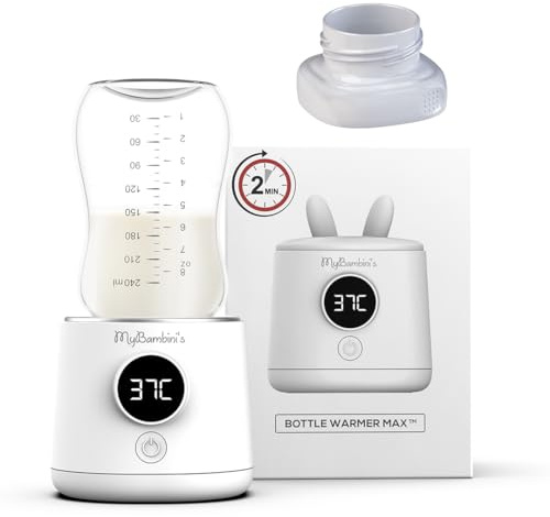 MyBambini's MAX Flaschenwärmer Baby Unterwegs, Flaschenwärmer Akku, Schnelles Aufwärmen (2min), 4 Temperatur-Einstellungen, Erhitzt bis zu 8 Flaschen, Geeignet für: Hegen