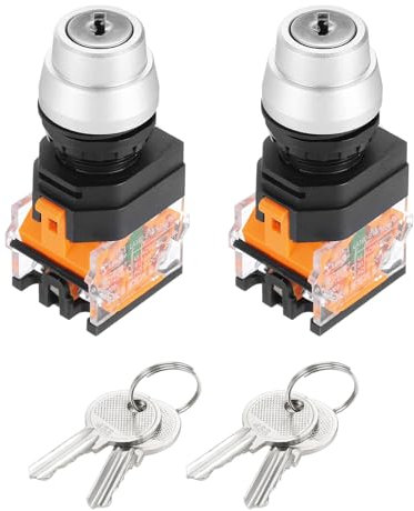 sourcing map 2 Pcs 22mm 2 Position Key Locking Push Button Switch W Keys Silver Tone NO/NC