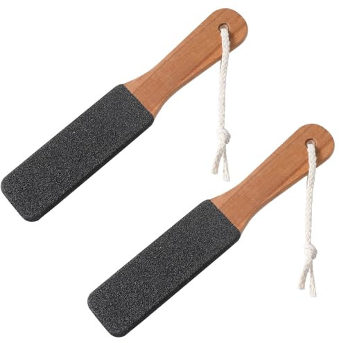 Lot de 2 limes à pied en pierre ponce pour enlever les callosités et les callosités avec manche en bois pour enlever les peaux mortes sèches et rugueuses