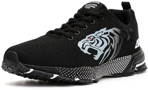 ASHION Löparskor för män, sportskor, ventilerande sneakers, sneakers, sneakers, lätta löparskor för väg, utomhus, joggingskor, promenadskor, En röd, 44 EU