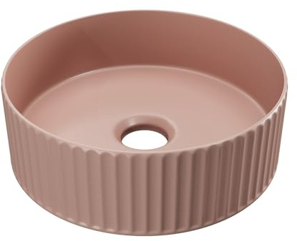 Vente-unique - Vasque à poser en céramique striée ronde - Rose mat - 36 cm - PEDARA