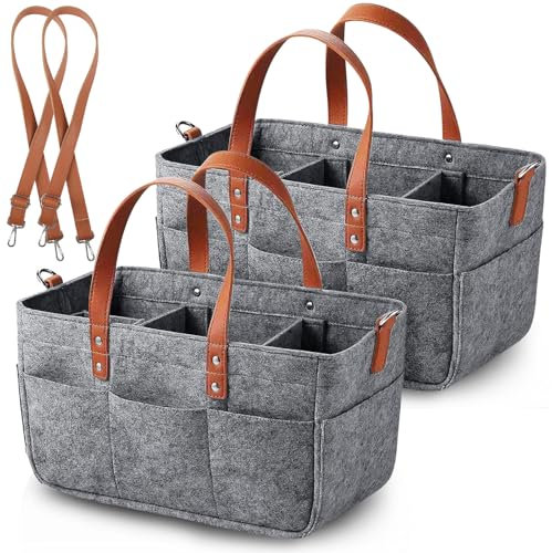 Anhow 2er Filztasche Einkaufskorb, 16L Filztasche Einkaufstasche mit Fächern Shopper für Outdoor Trips, Picknick, Einkaufen, Aufbewahrung - Dunkelgrau/ 38x23x18 cm