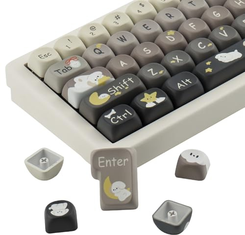 Tsungup PBT Cute Keycaps 151 Keys MOA Profile Daydreamer Custom Grey White Keycaps Set Compatible with Cherry Gateron MX Switches for ANSI Layout Mechanical Gaming Keyboards