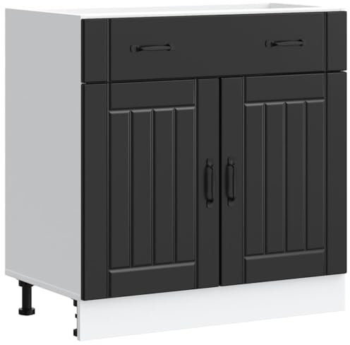 vidaXL Lucca Kitchen Base Cabinet - Black Engineered Wood - Adjustable Feet - Modern Storage Solution - 80 x 46 x 81.5 cm