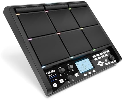 LEKATO Percussion Sample Pad, elektrisches Drum Pad mit 9 geschwindigkeitsempfindlichen Drum Pad, elektronisches Drum Set Pad Multipad mit MIDI-Ausgang, USB MIDI, AUX, über 1.000 Sounds, 32 GB Flash