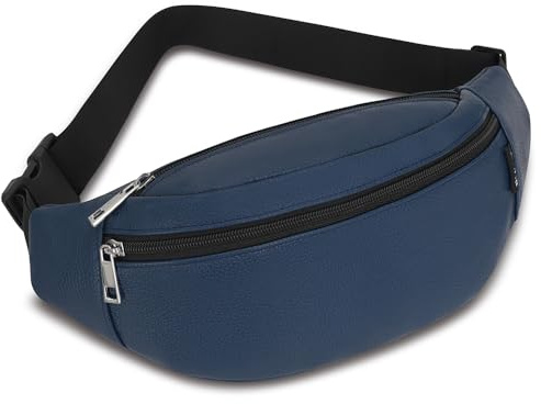 Bauchtasche Hüfttasche Herren Damen PU Leder Gürteltasche Sport Bum Hip Bag Männer Frauen Waist Fanny Pack für Reise Wandern Hundetraining Outdoor (Tiefblau)