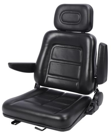 Asiento de Tractor de 8 Cm/3,15 Pulgadas, Asiento Plegable Negro para Cortacésped, Cargador Deslizante, Retroexcavadora Telescópica (con reposabrazos)